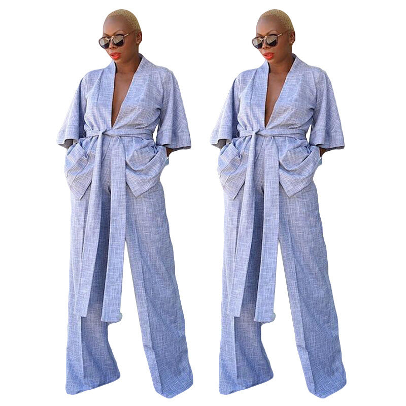 Shirt Underpants Two Piece Belt Loungewear