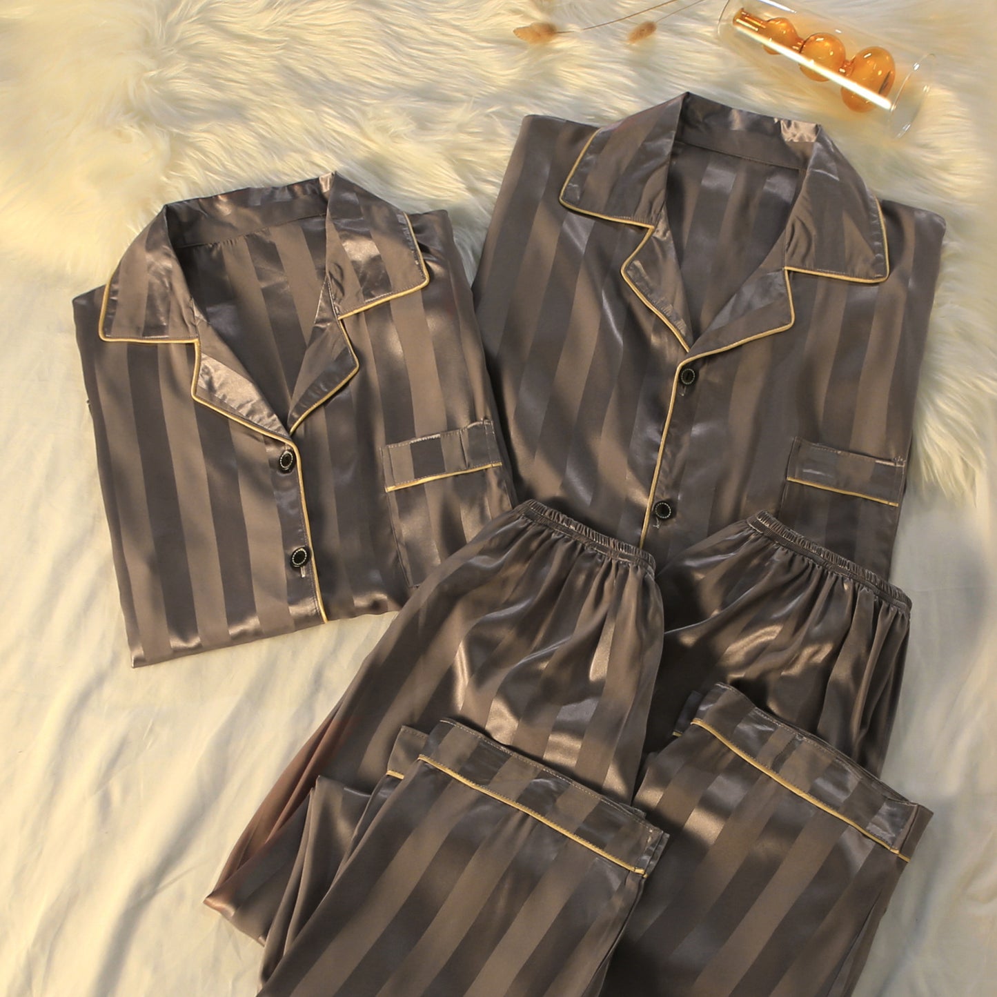 Striped Luxury New Plus Size Silk Loungewear